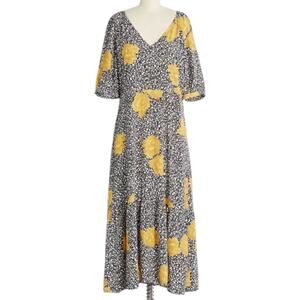 ModCloth Floral Maxi tiered House nap Dress boho Black Yellow women's XL